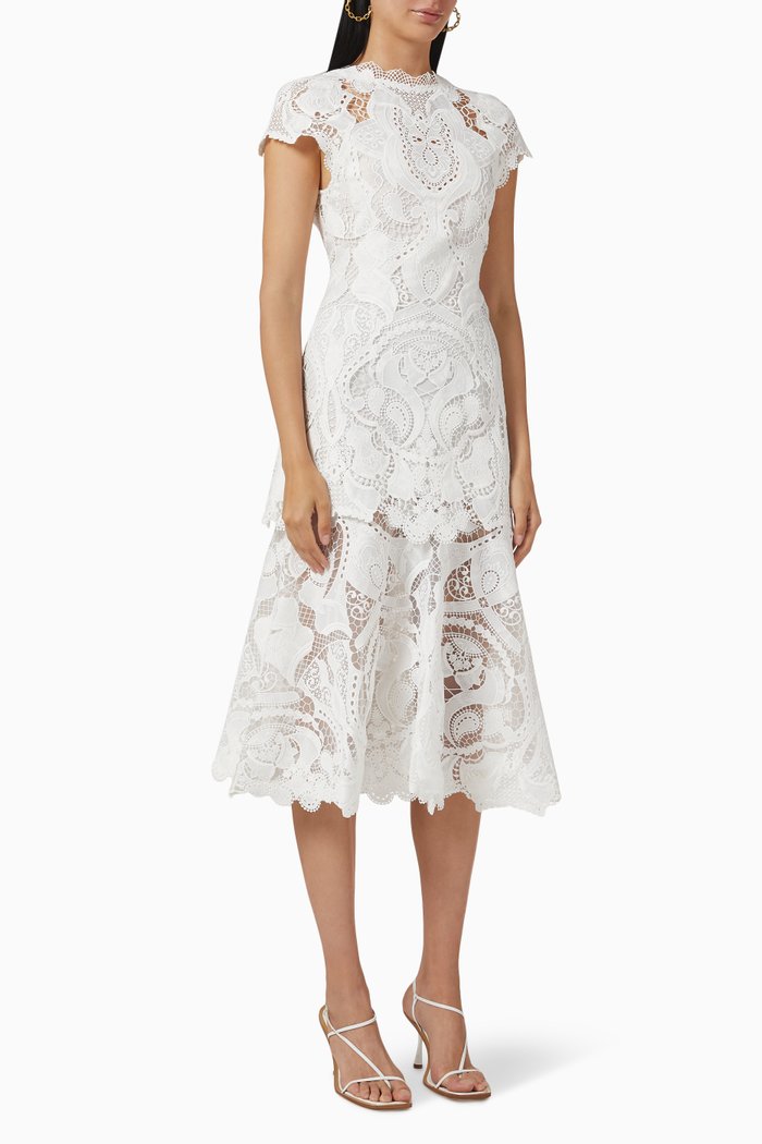 

Midi Dress in Guipure Lace, White