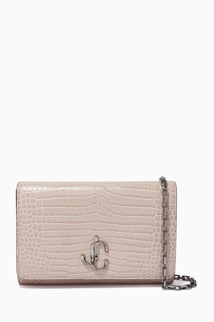 

Varenne Crocodile-Embossed Leather Clutch Bag, Brown