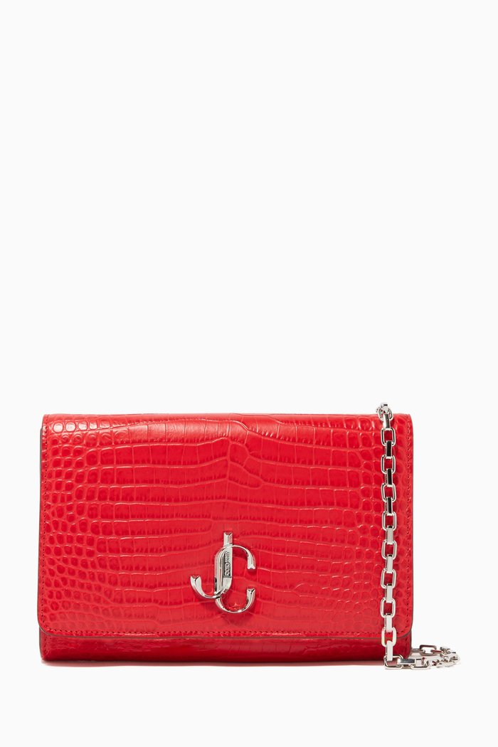 

Varenne Clutch Bag in Crocodile-Embossed Leather, Red