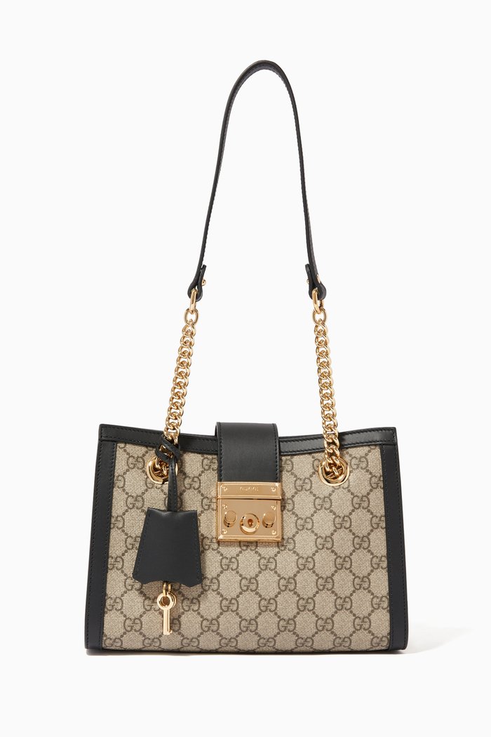 

Small Padlock GG Canvas Shoulder Bag, Neutral