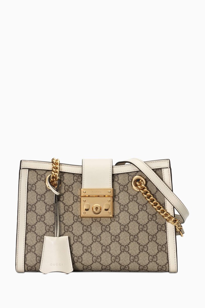 Small Padlock Shoulder Bag in GG Supreme Canvas, White