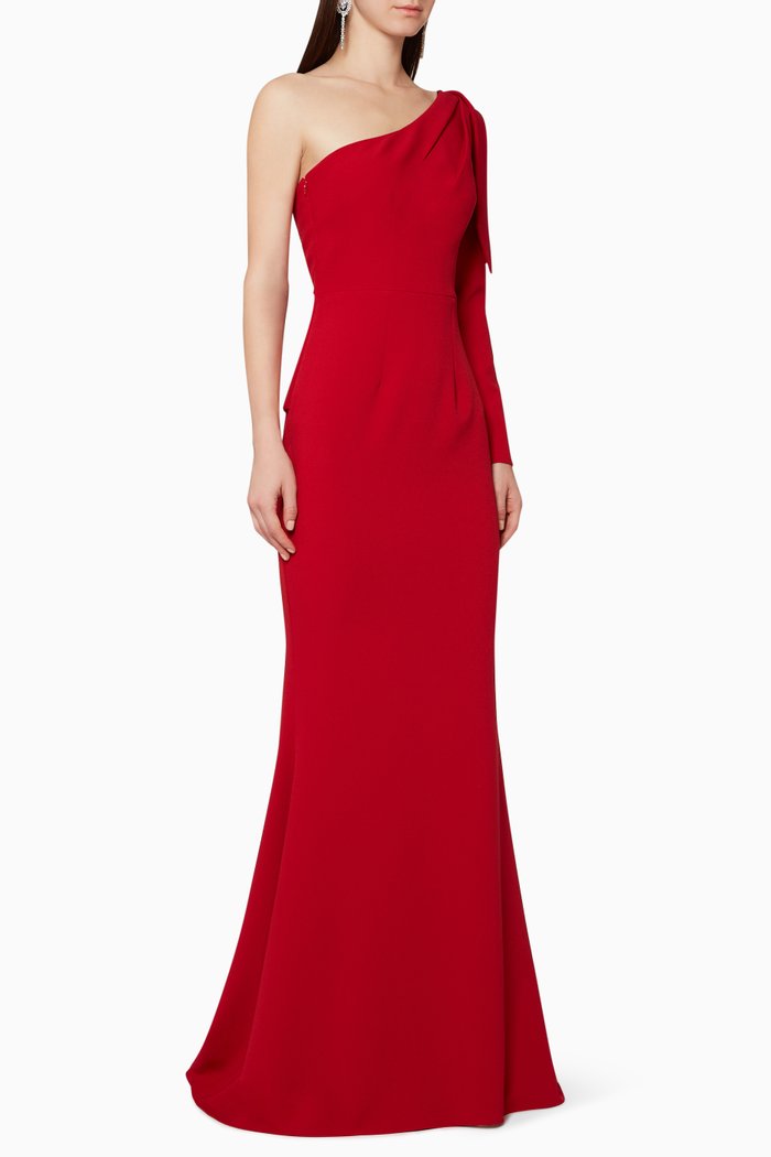 Hera One-Shoulder Crepe Gown, Red