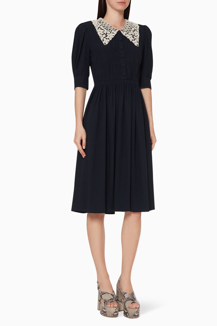 

Lace Collar Knee-Length Dress, Blue