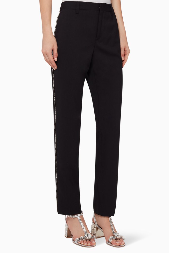 

Crystal-Trimmed Wool Pants, Black