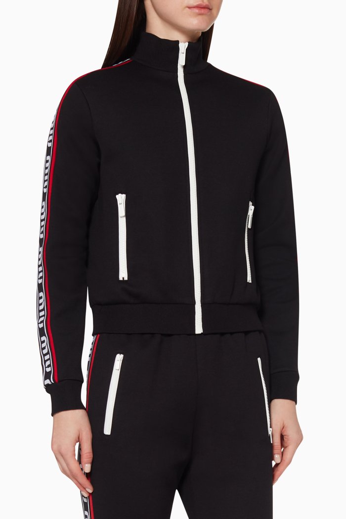 

Logo Trim Zip-Front Jacket, Black