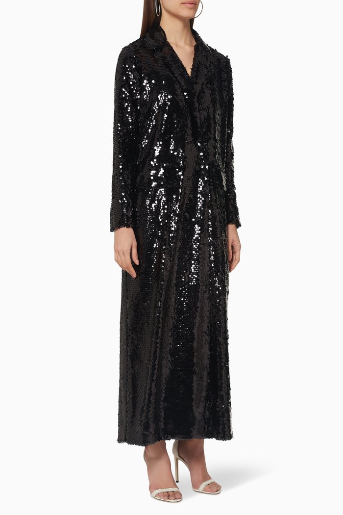 

Sequin Long Jacket Dress, Black