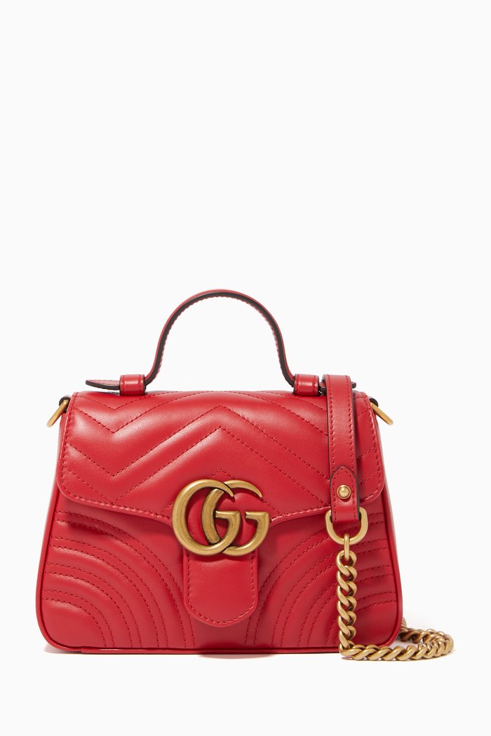 

Mini GG Marmont Top Handle Bag in Chevron Leather, Red