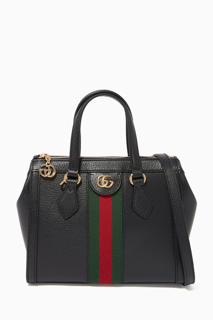 

Small Ophidia Leather Tote Bag, Black