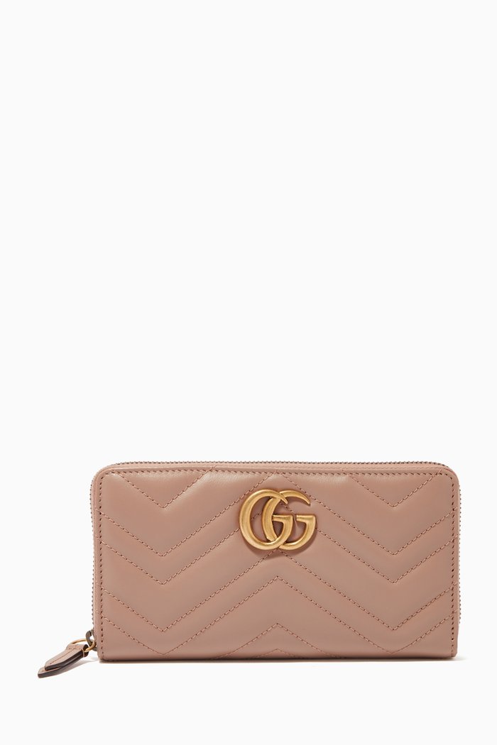 

GG Marmont Zip-Around Wallet in Chevron Leather, Neutral