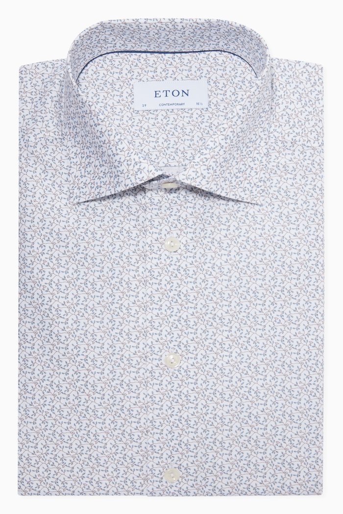 

Contemporary-Fit Floral Poplin Shirt, White