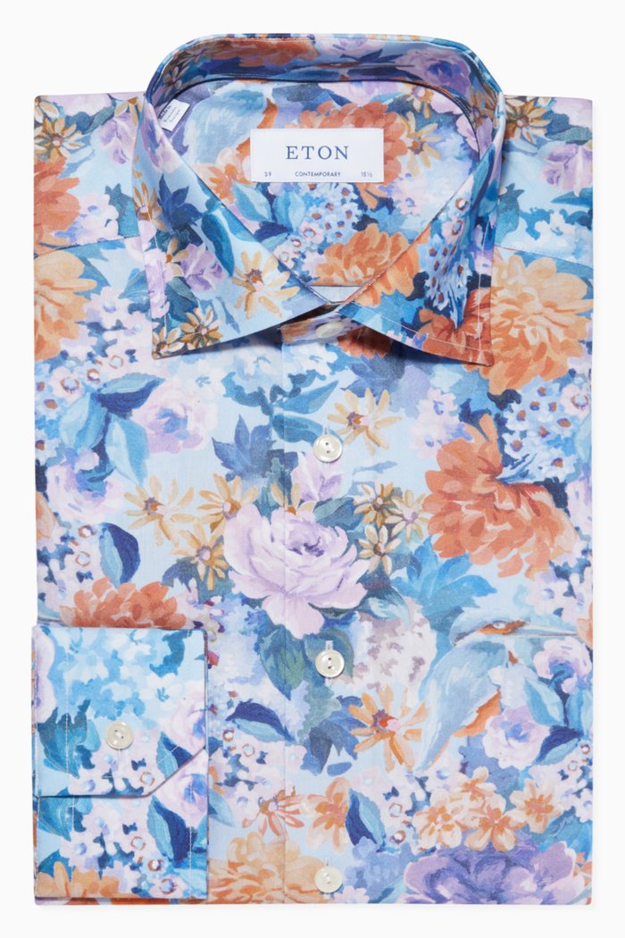 Bird & Floral Print Cotton-Twill Shirt, Multicolour