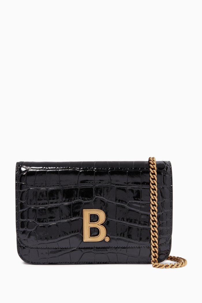 B. Wallet on Chain in Shiny Crocodile-embossed Calfskin, Black