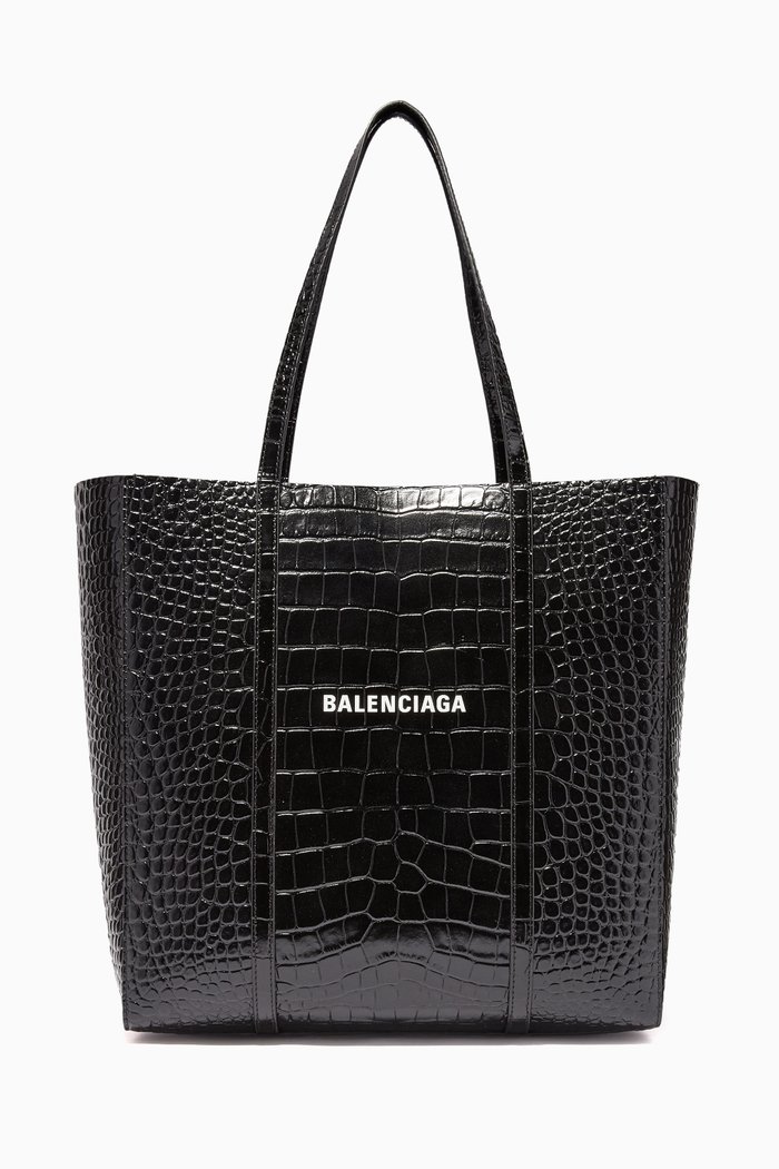 

Small Everyday Crocodile-Embossed Tote Bag, Black