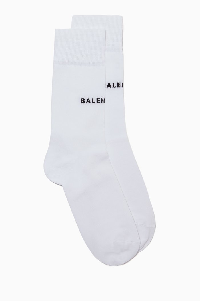 Logo-Print Cotton Socks, White