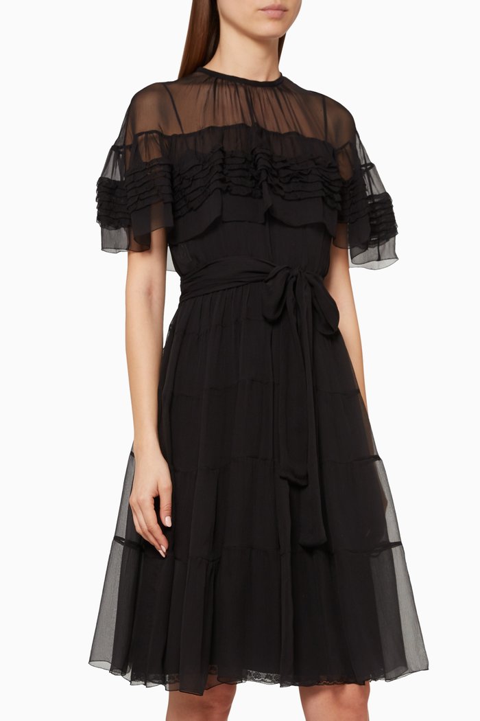 

Ruffle-Trimmed Silk Mini Dress, Black