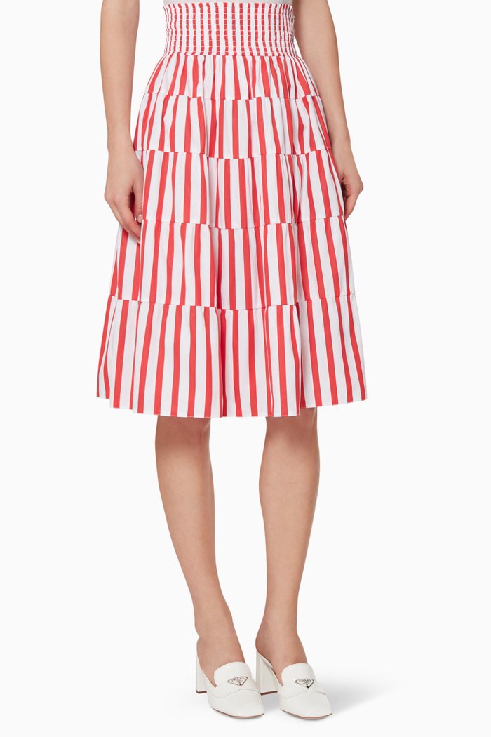 

Striped Cotton Poplin Skirt, Red