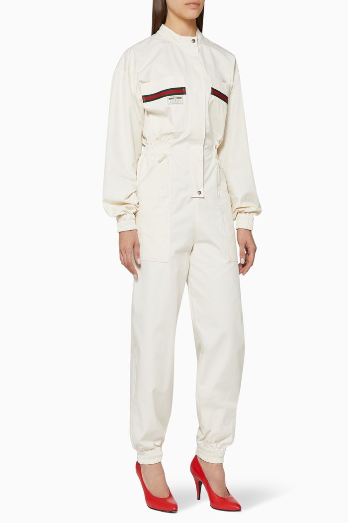 Web Applique Cotton Jumpsuit, Neutral