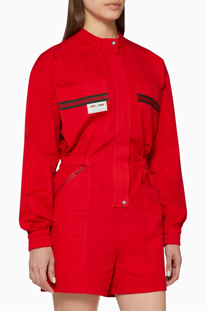 

Cotton Logo Playsuit, Red