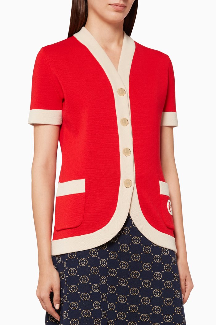 

Interlocking-G Logo Wool Cardigan, Red