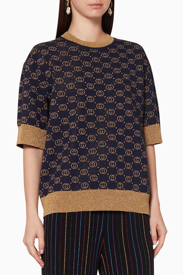

Interlocking Lamé Wool Logo Top, Blue