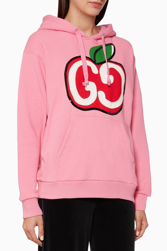 

GG Apple Print Hoodie, Pink