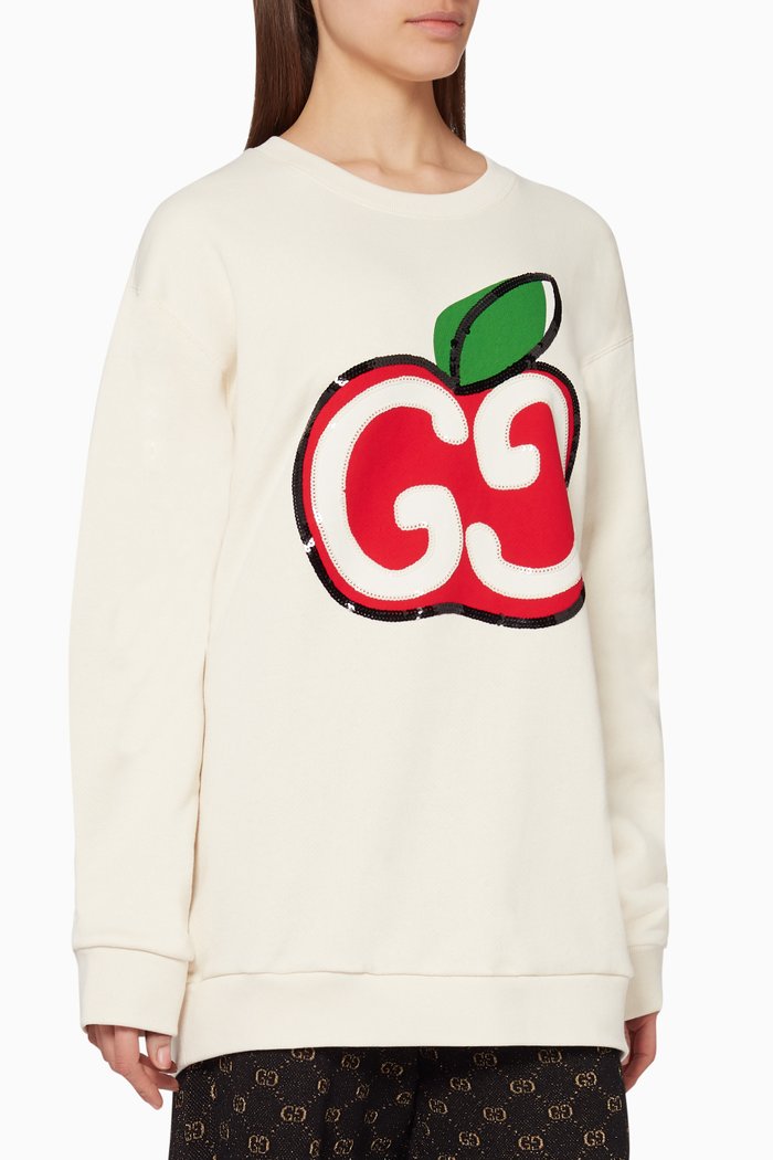 Embellished Apple GG Sweatshirt, Neutral