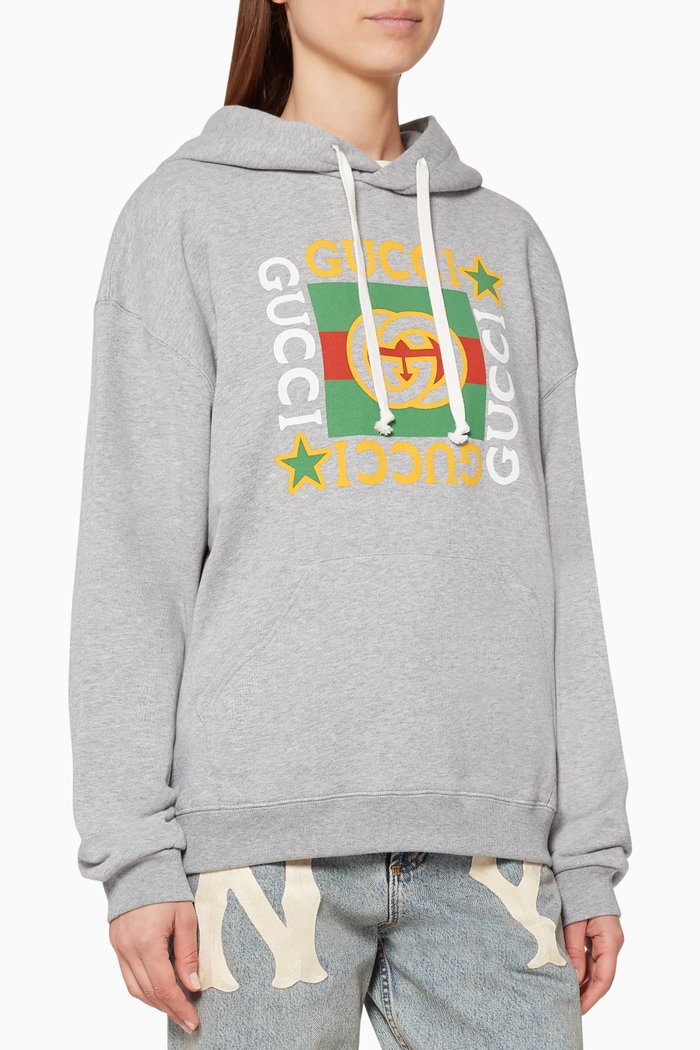 GG Logo Cotton Hoodie, Grey