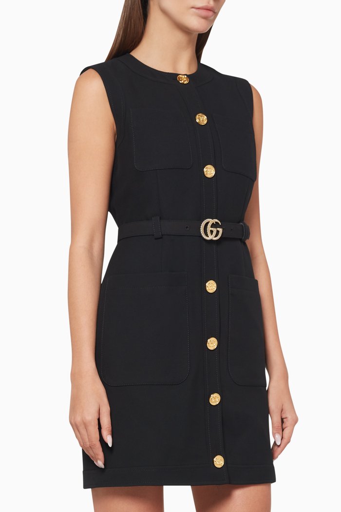 

GG Belted Cady Wool Vest, Black