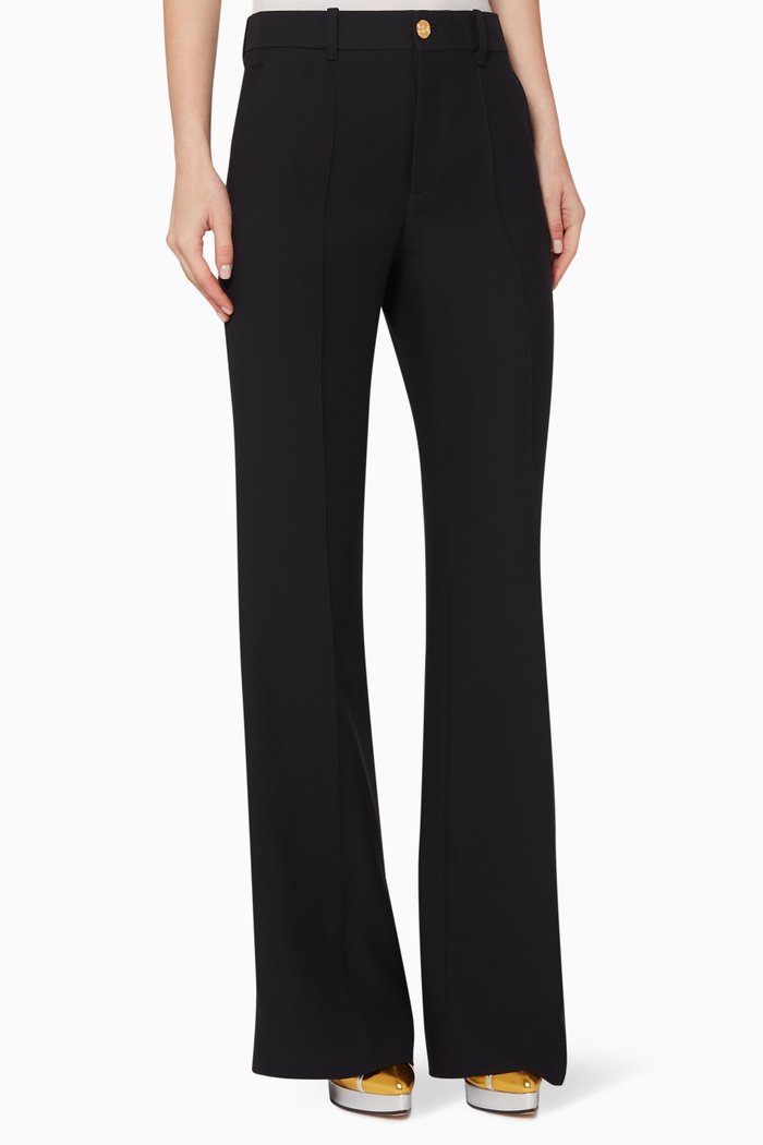 Wool-Silk Flared Pants, Black
