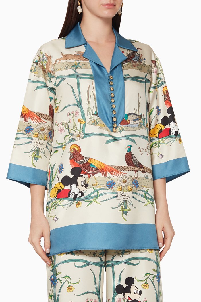 x ©Disney Mickey Mouse Silk Shirt, Blue