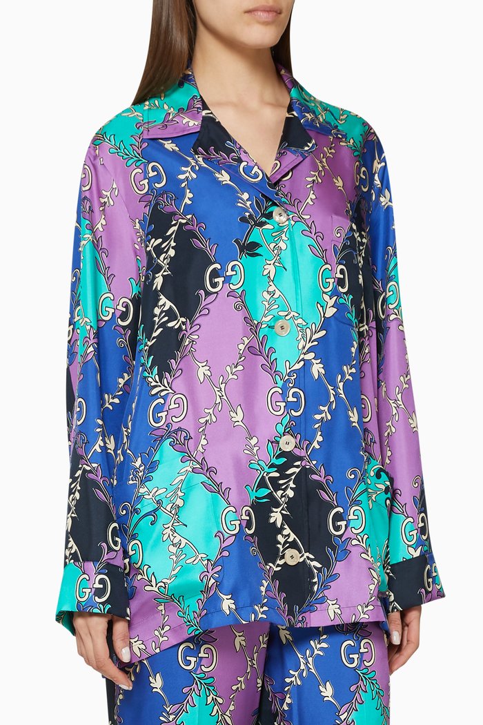 

GG Rhombus Ramage Silk Shirt, Purple