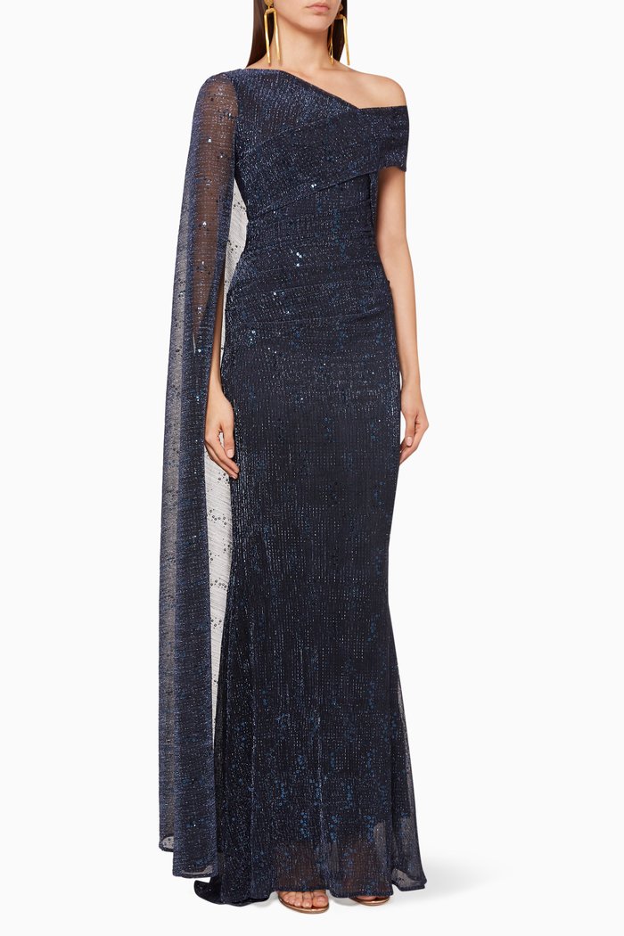 

Rosedale Cape-Sleeved Evening Gown, Purple