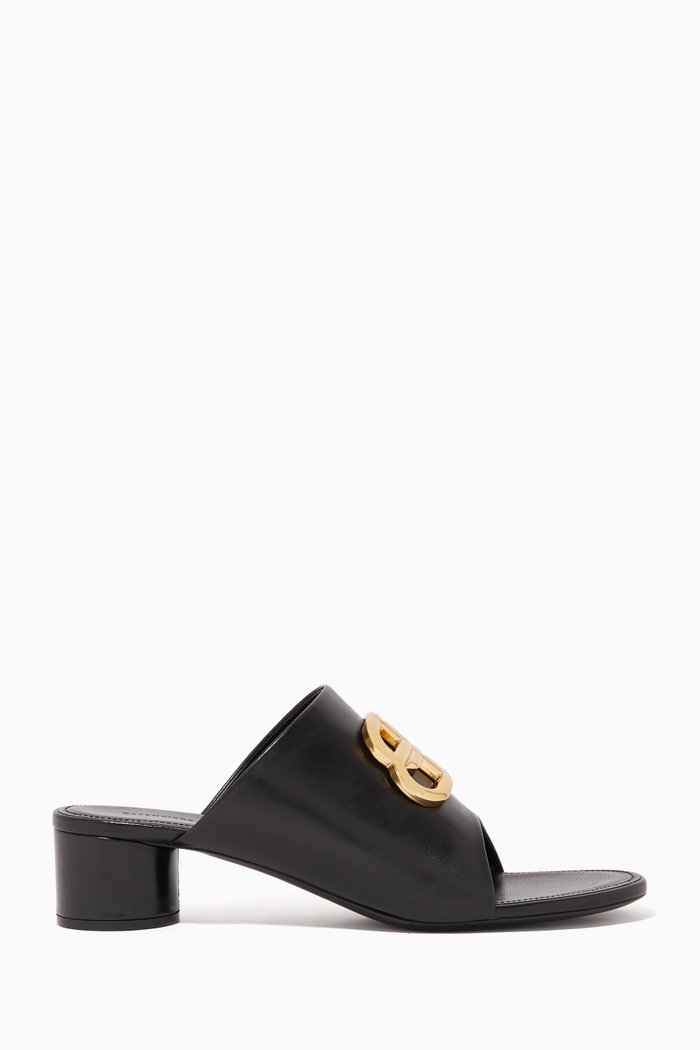 

Oval BB Leather Mules, Black