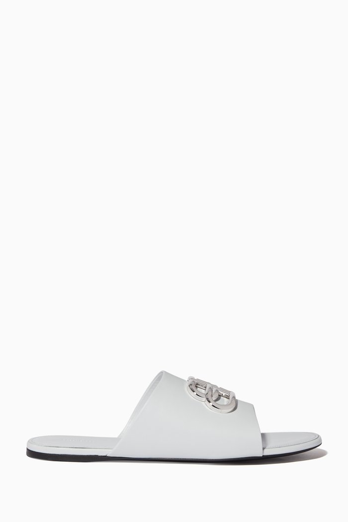 Oval BB Leather Mule Sandals, White