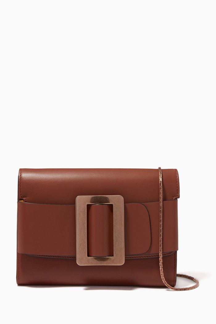 

Buckle Travel Case Crossbody Bag in Calfskin, Brown