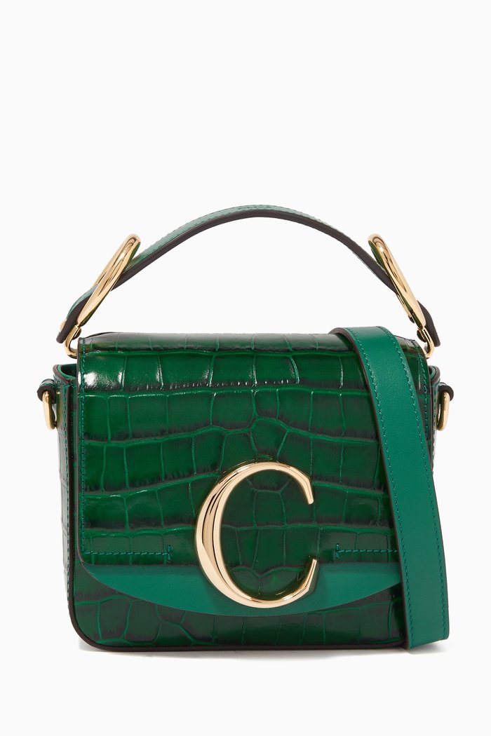 

Mini Chloé C Crocodile-Embossed Leather Bag, Green