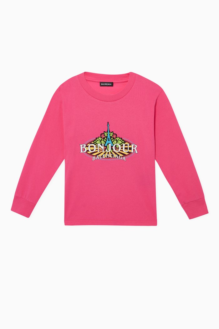 

Bonjour Long-Sleeved T-Shirt, Pink
