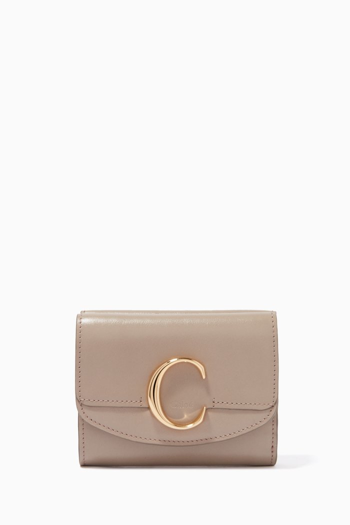 

Small Chloé C Bag in Shiny & Suede Calfskin, Grey