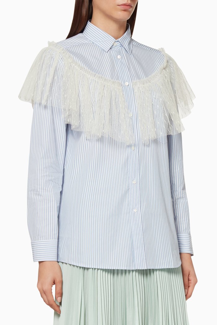 

Striped Tulle Panel Shirt, Blue