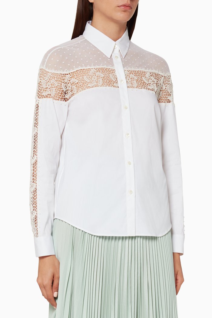 

Lace-Trimmed Cotton Shirt, White