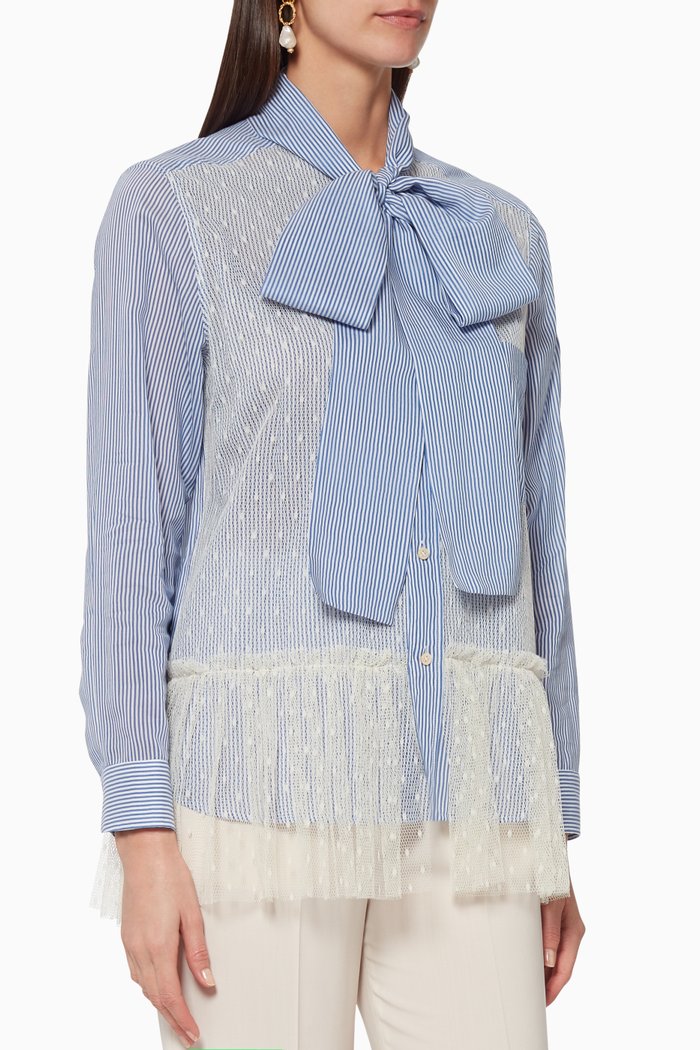 Point D'Esprit Panelled Shirt, Blue