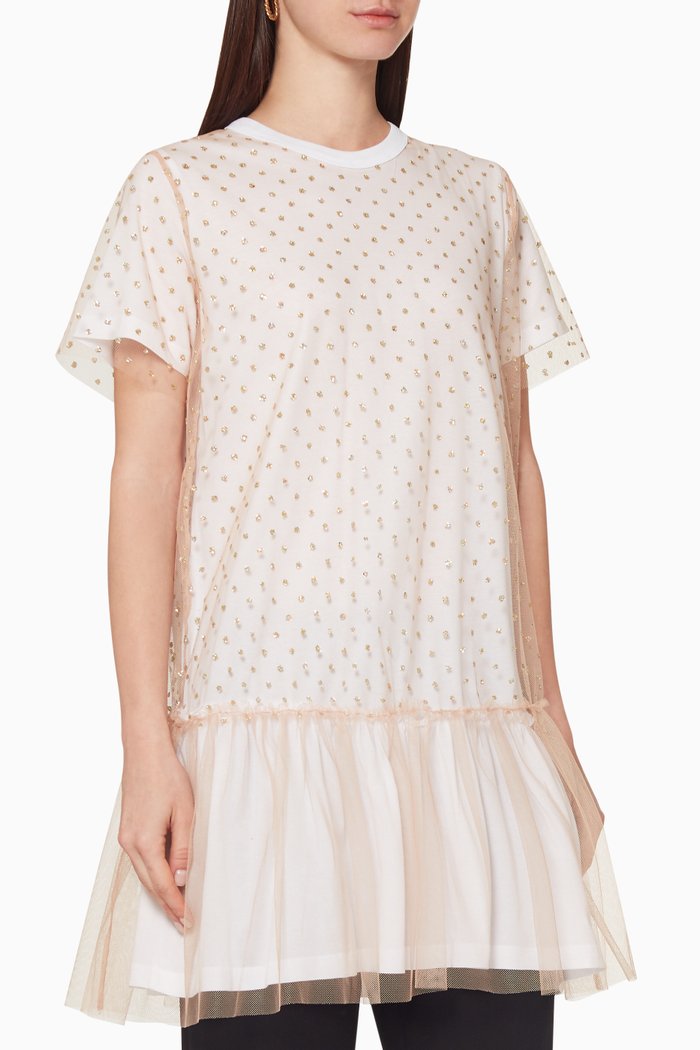 

Glitter Tulle Longline T-Shirt, Pink
