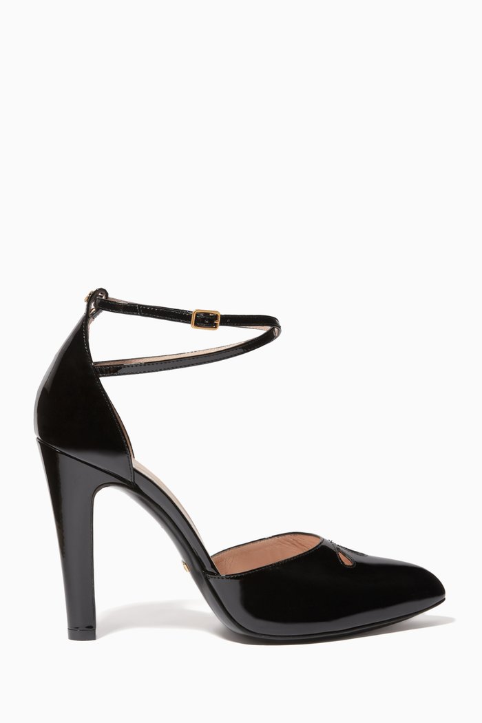 

Patent Leather Ankle Strap Pumps, Black