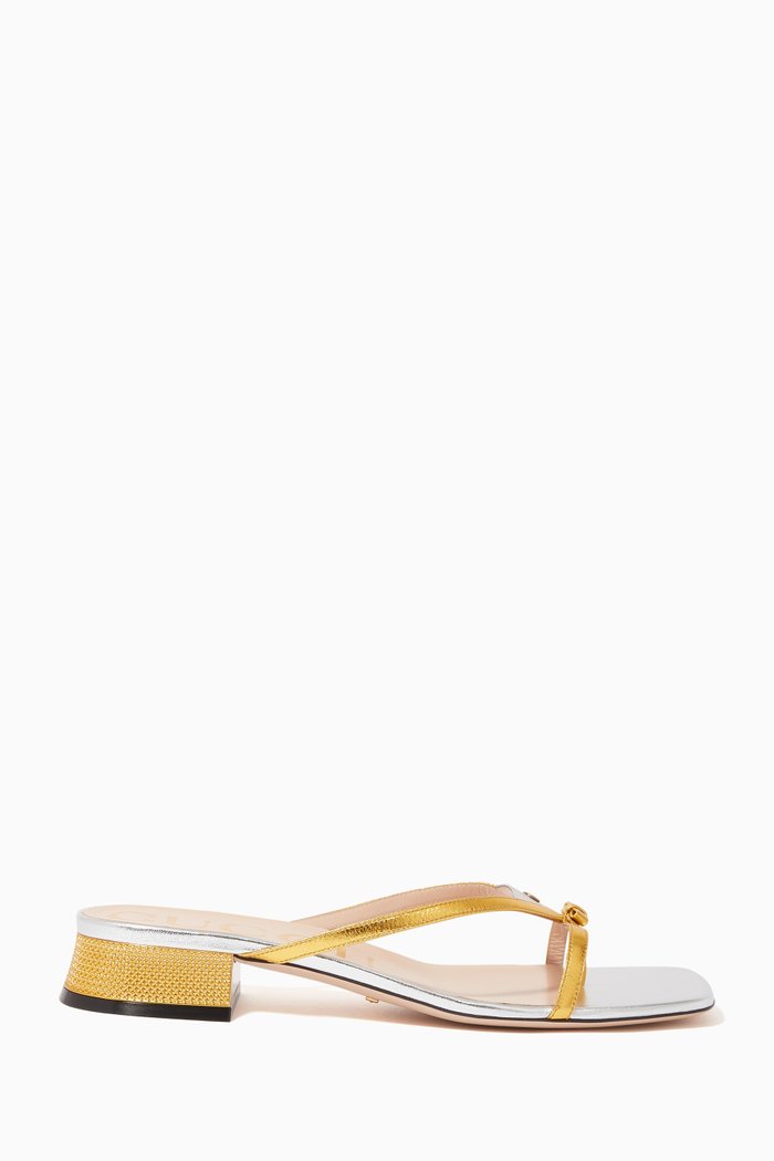 

GG Metallic Leather Sandals, Silver