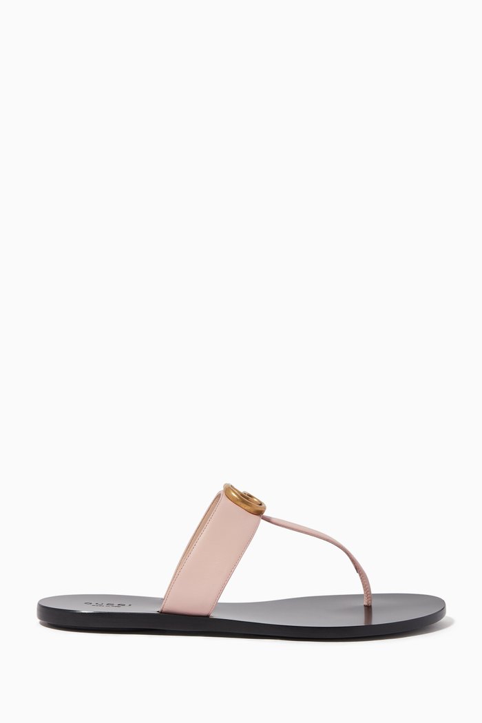 

GG Marmont Leather Thong Sandals, Pink