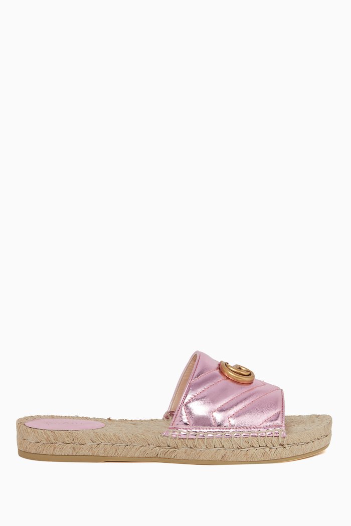 

GG Marmont Metallic Leather Espadrille Sandal, Pink