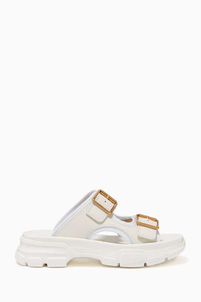 

Aguru Leather Slide Sandals, White