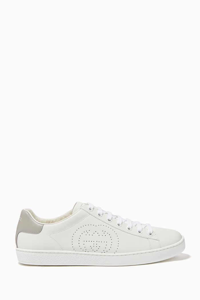 

Ace Interlocking G Leather Sneakers, White