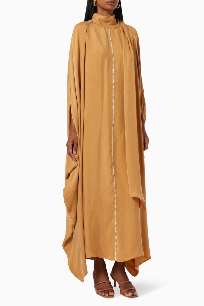 

Asymmetric High Neck Dress, Brown