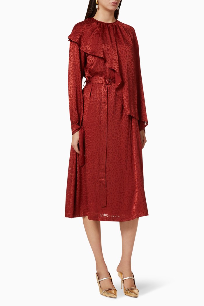 

Textured Frill Midi Dress, Red